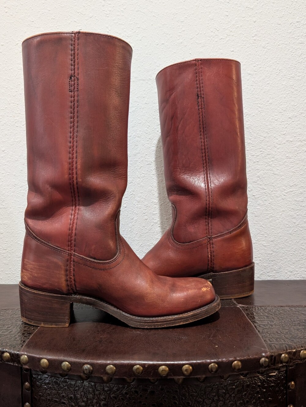 Vintage FRYE Campus Tall Leather Boots Brown Size 8 D Made in USA - Picture 14 of 16